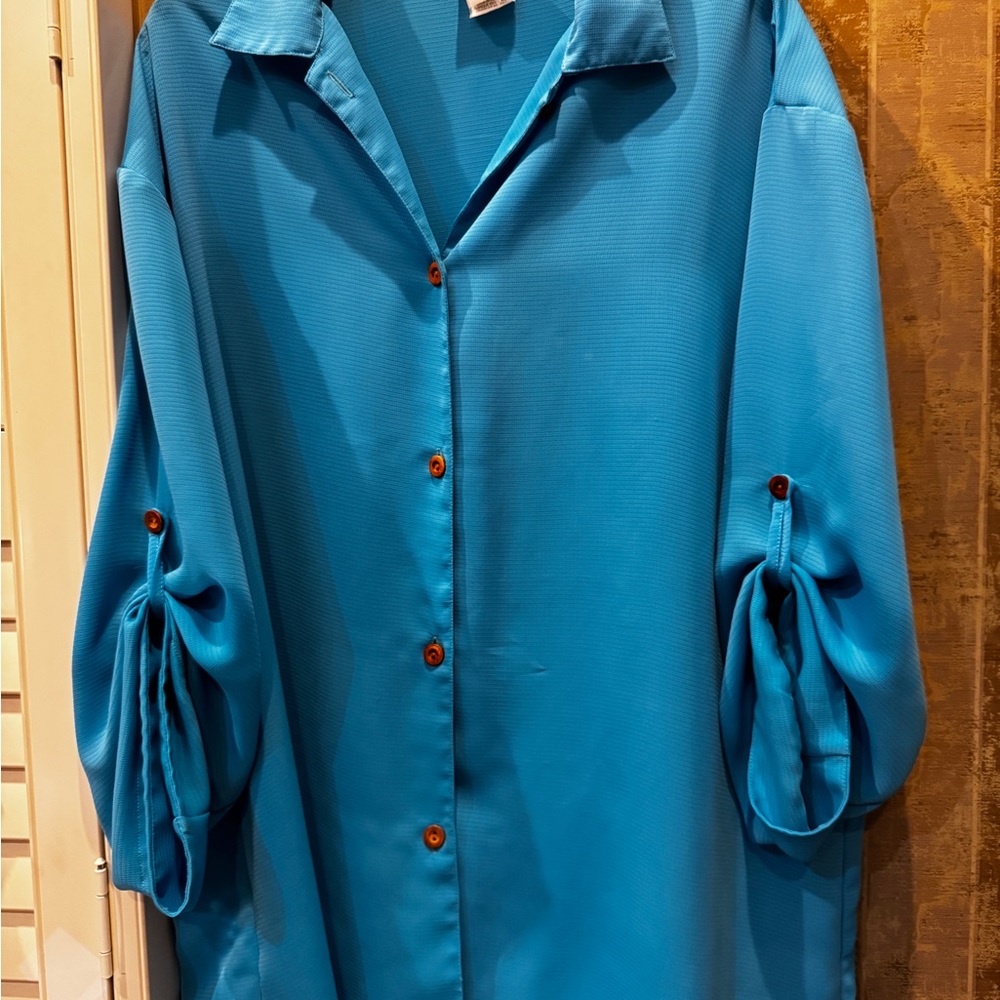 Cole of California Swim Cover Tunic button up size a large turquoise